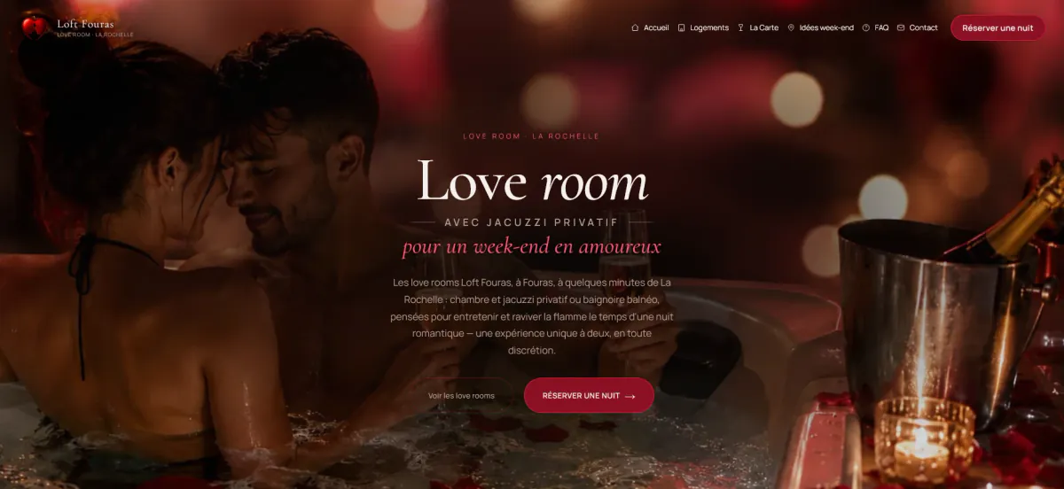 Page d’accueil du site Loft Fouras : love rooms avec jacuzzi privatif près de La Rochelle